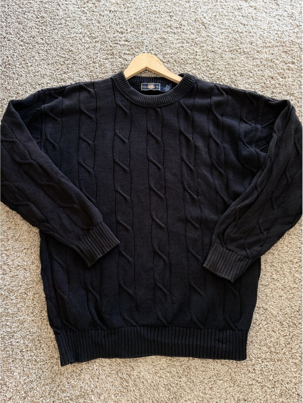 Vtg Gant USA Cable Knit 100% Cotton Sweater Charcoal Black Size M Made In USA